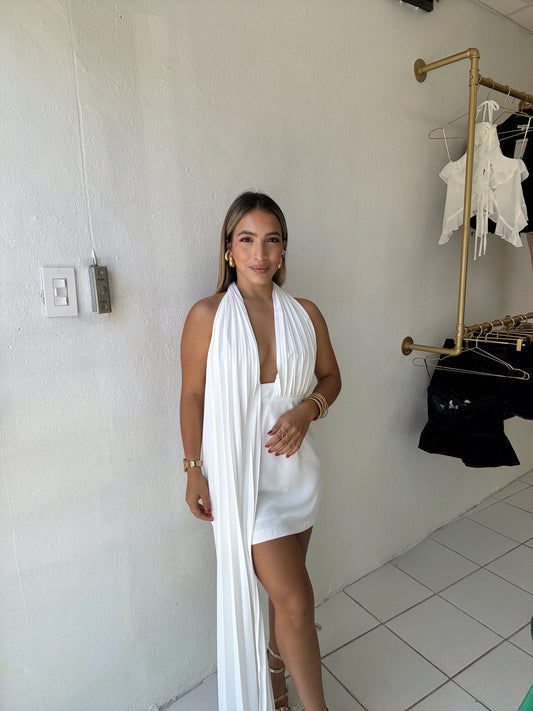 White Long Scart Mini Dress