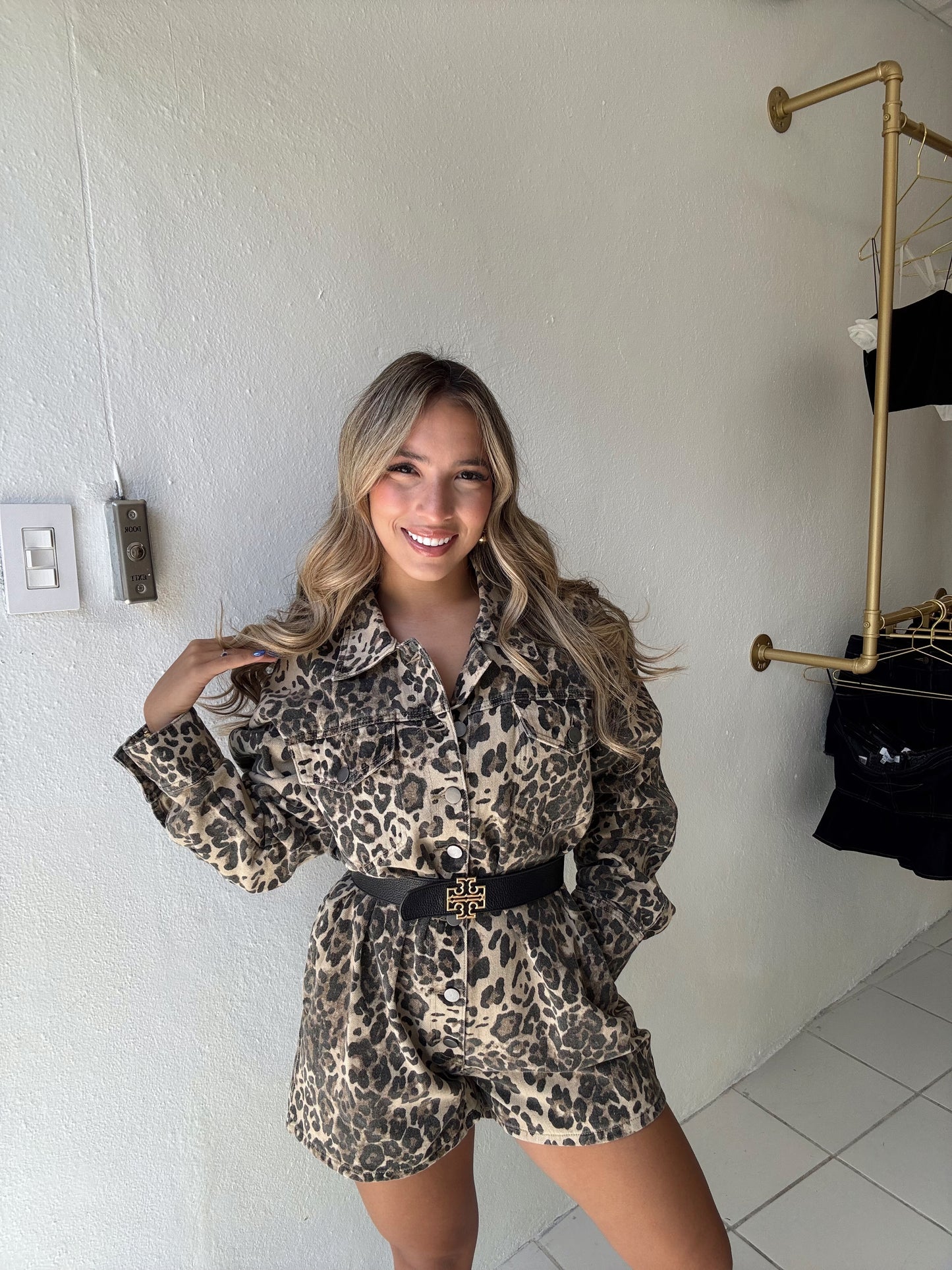 Animal Print Denim Romper