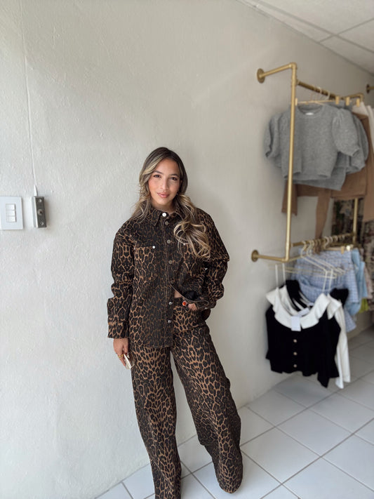 Leopard Printed Denim Pant