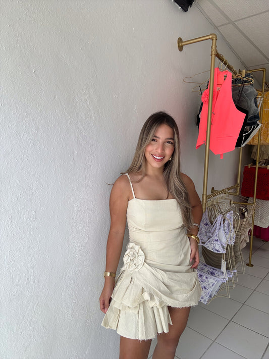 Linen Flower Mini Dress