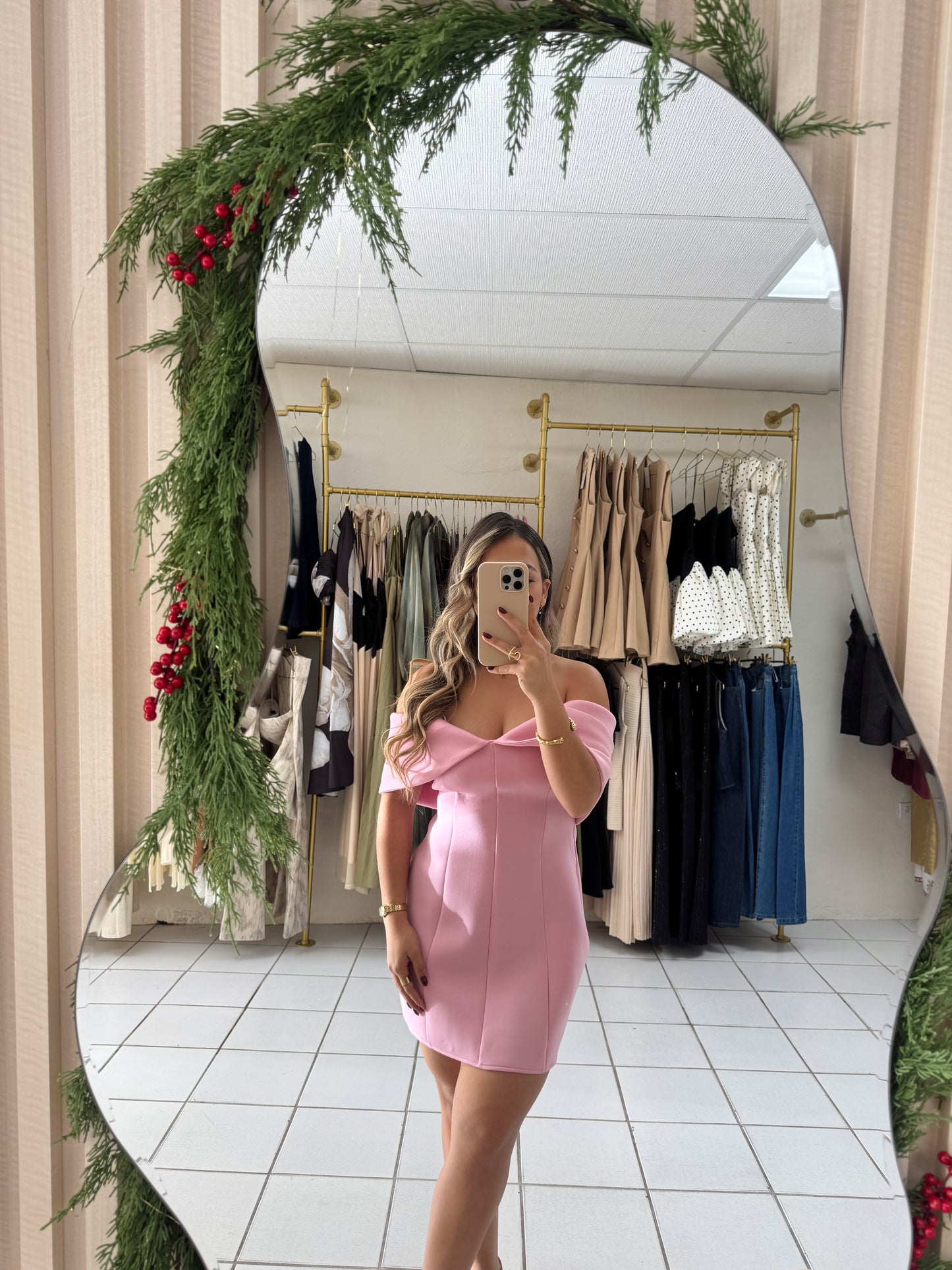Pink Off Shoulder Dress