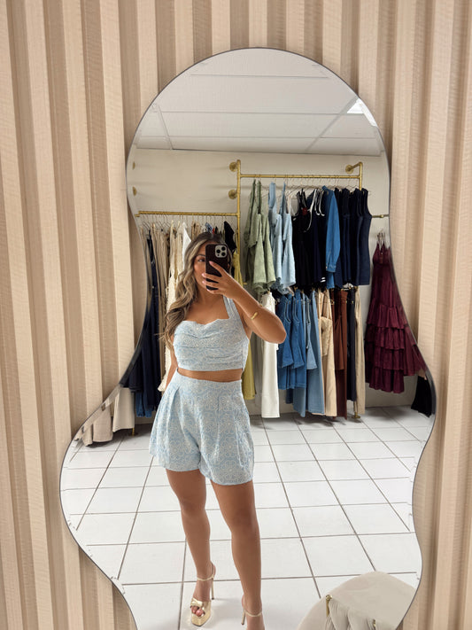 Eyelet Floral Short Set