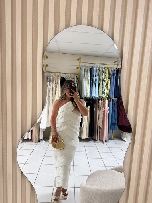 Pleated Halter White Dress