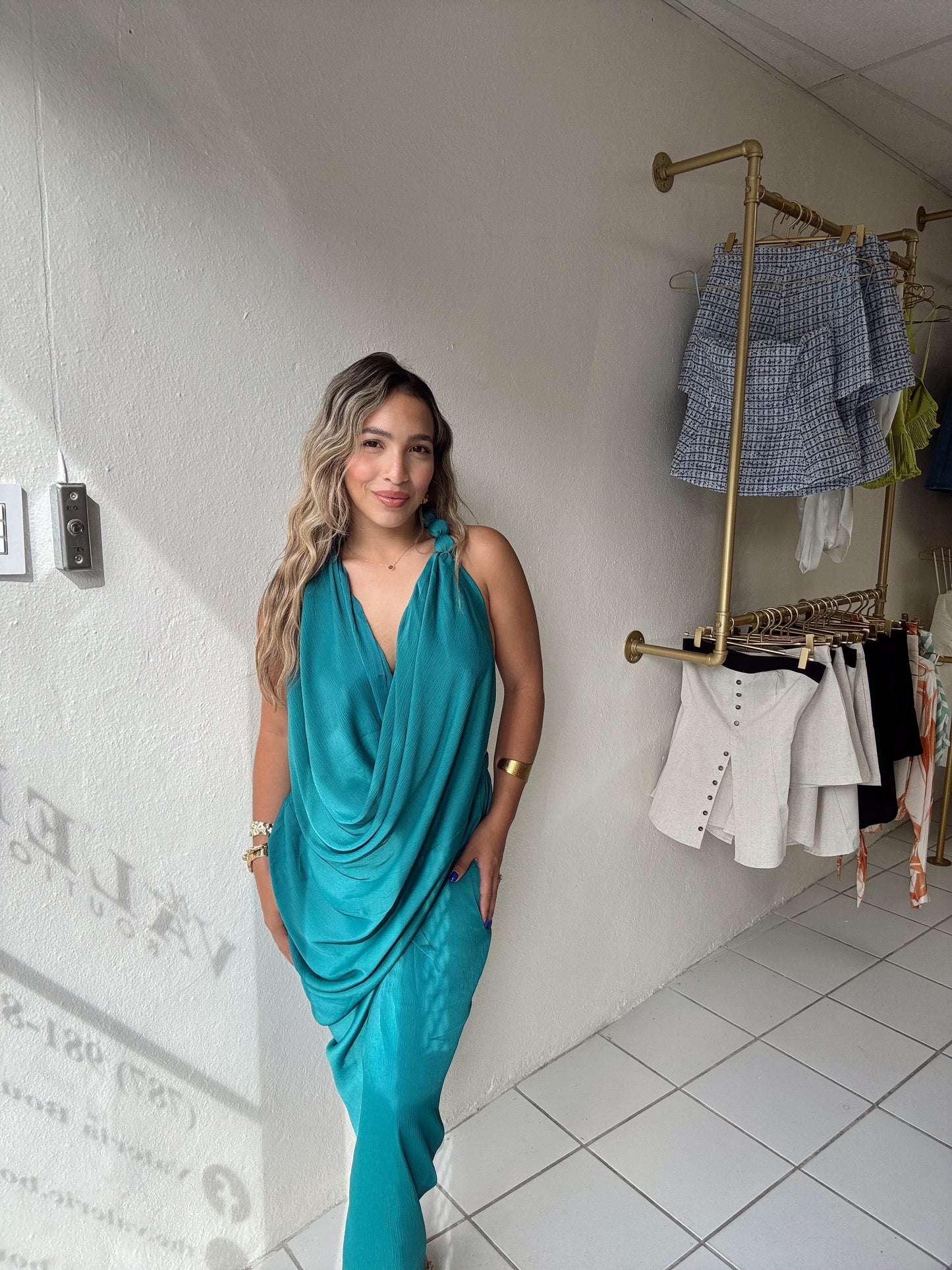 Beaded Accent Drape Dress