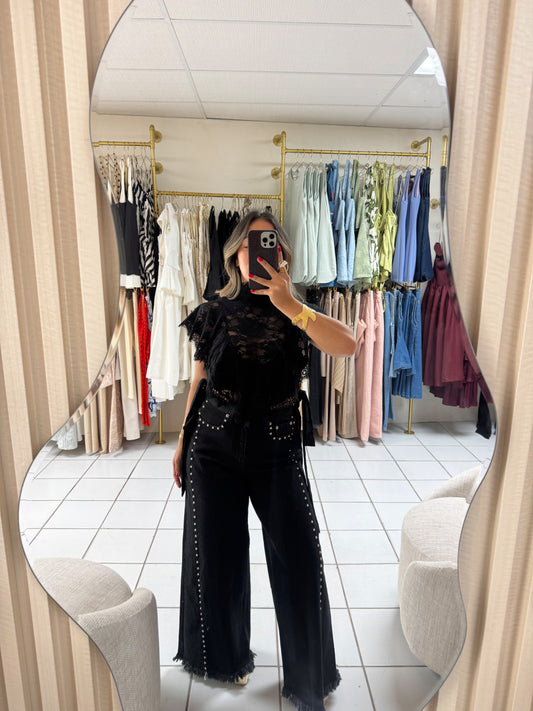 Black Wash Stud Pants