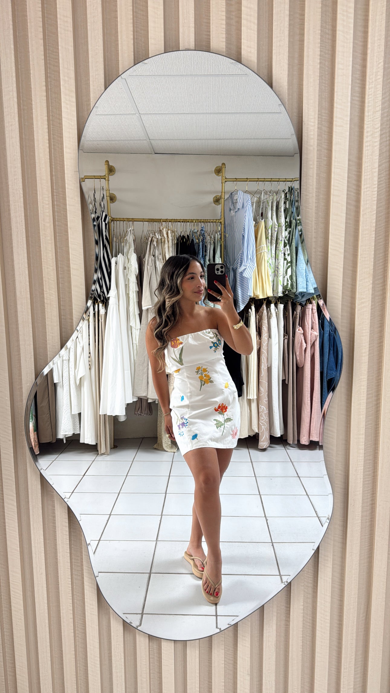 Floral Embroidered Mini Tube Dress
