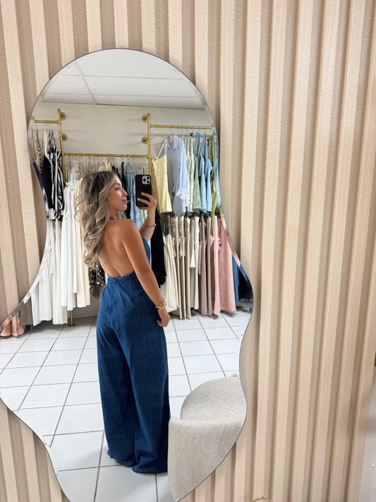 PRE ORDEN Halter Denim Jumpsuit