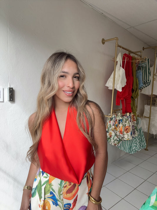 Drape Satin Orange Red Top