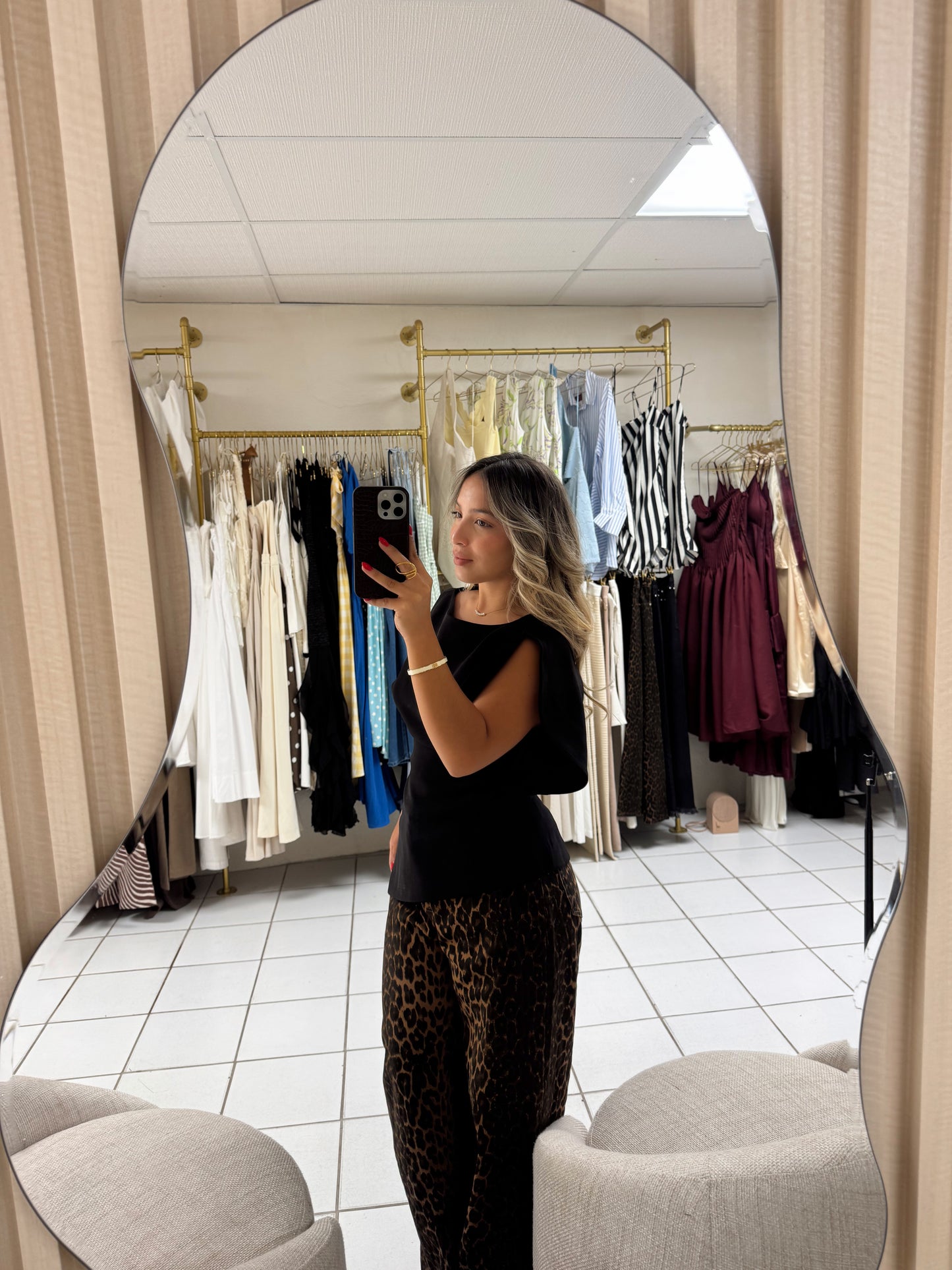 Asymmetrical Cutout Black Top