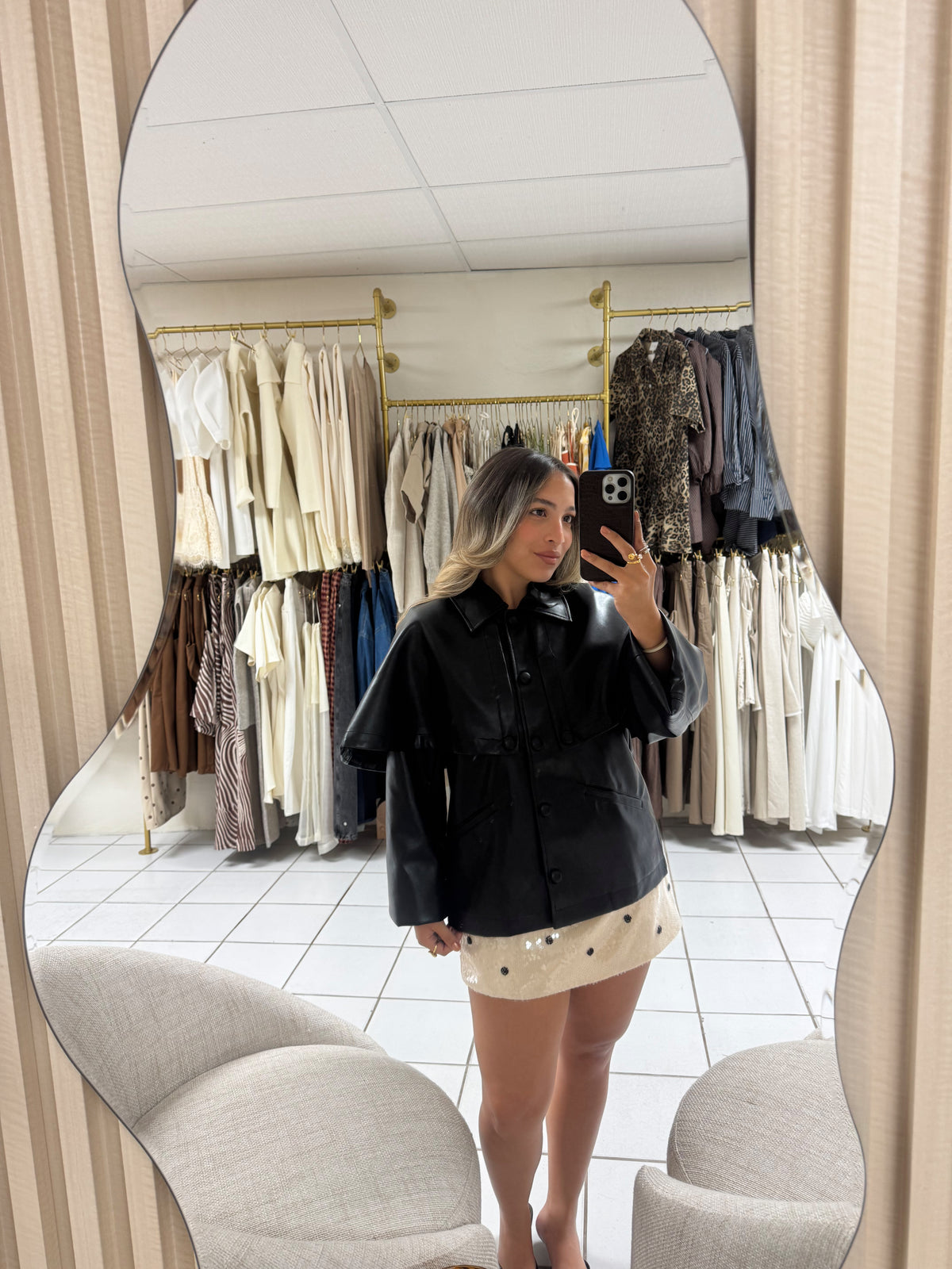 Faux Leather Cape Jacket