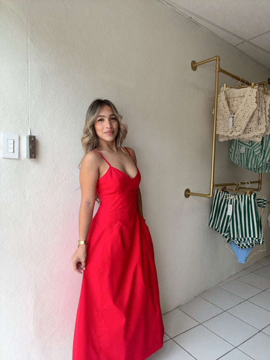 Bustier Strap Red Maxi