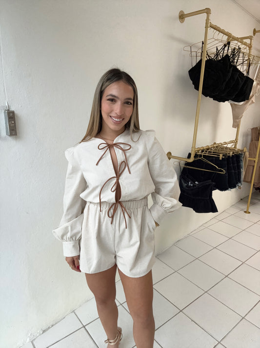 Leather Details Romper