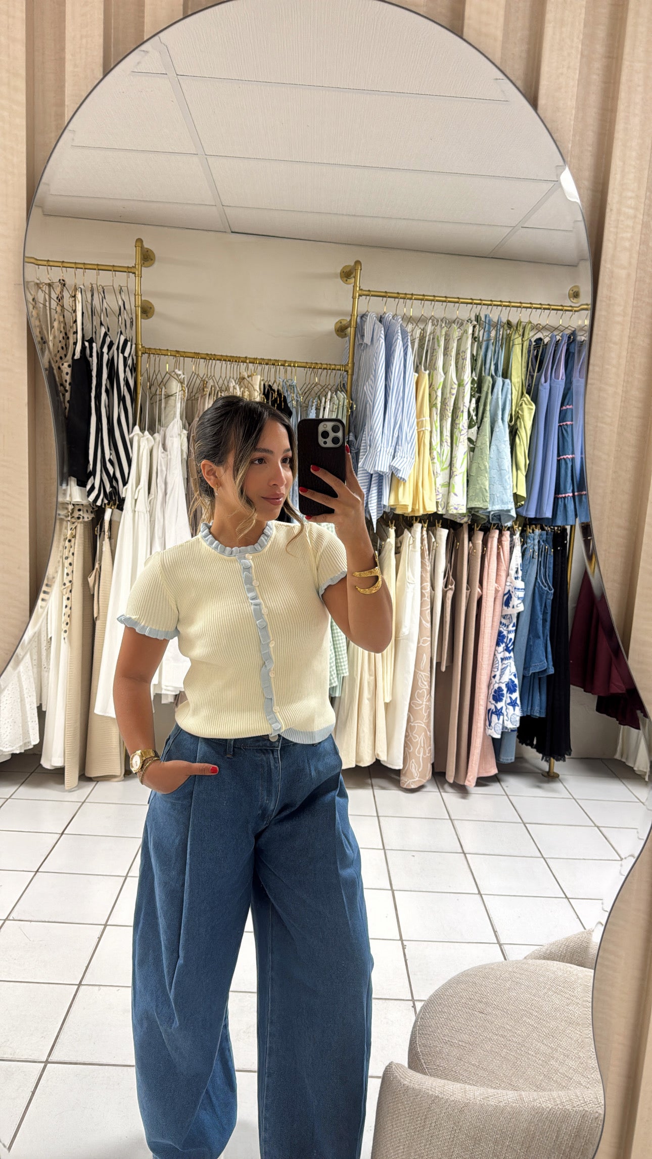 Knitted Contrast Ruffle Top