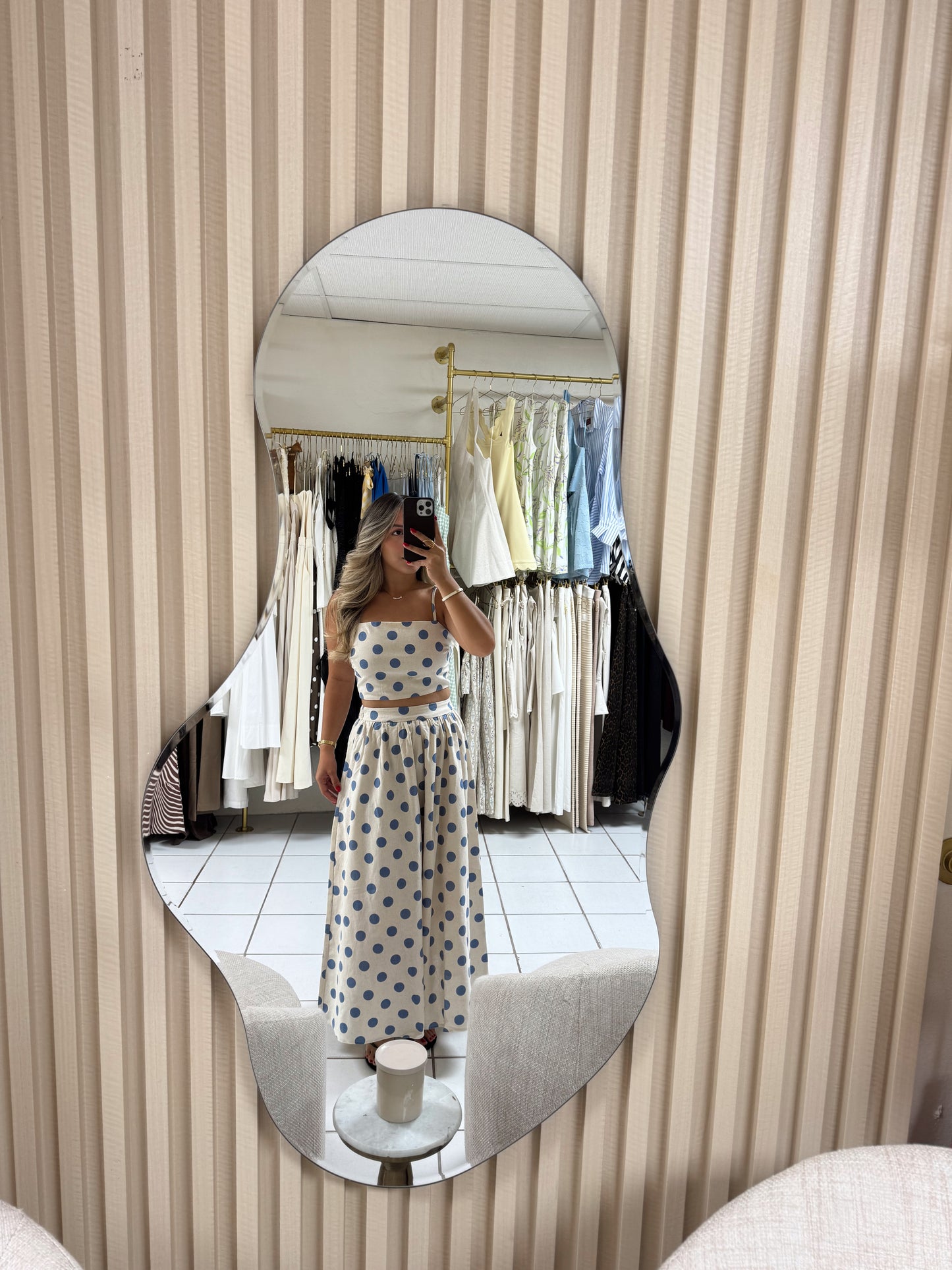 Blue Polka Dot Linen Set
