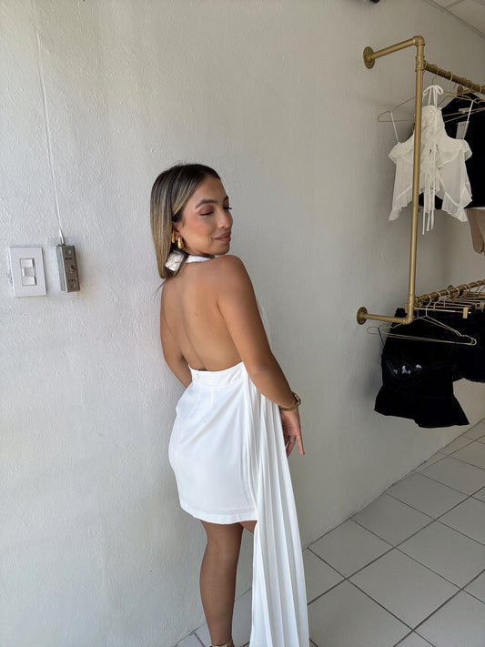 White Long Scart Mini Dress