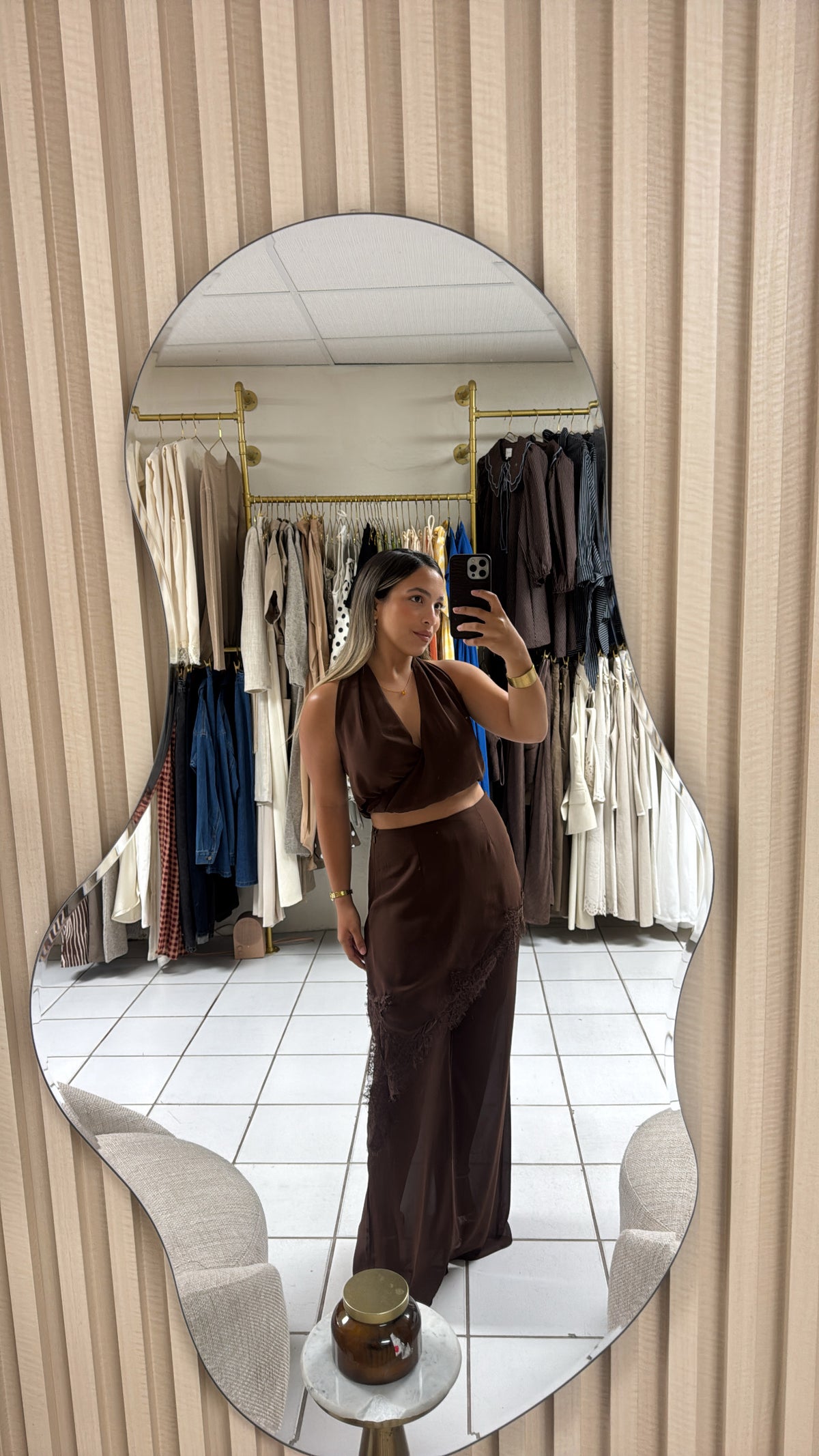 Halter Drape Top and Trim Pant Set